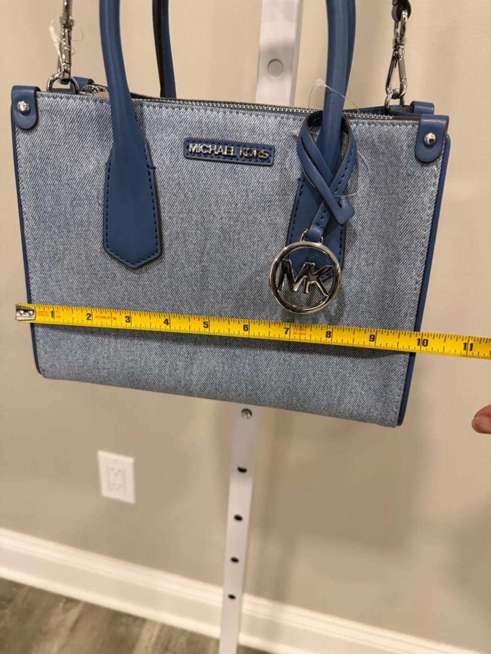 Michael Kors Denim Satchel with Blue Trim and Logo Charm